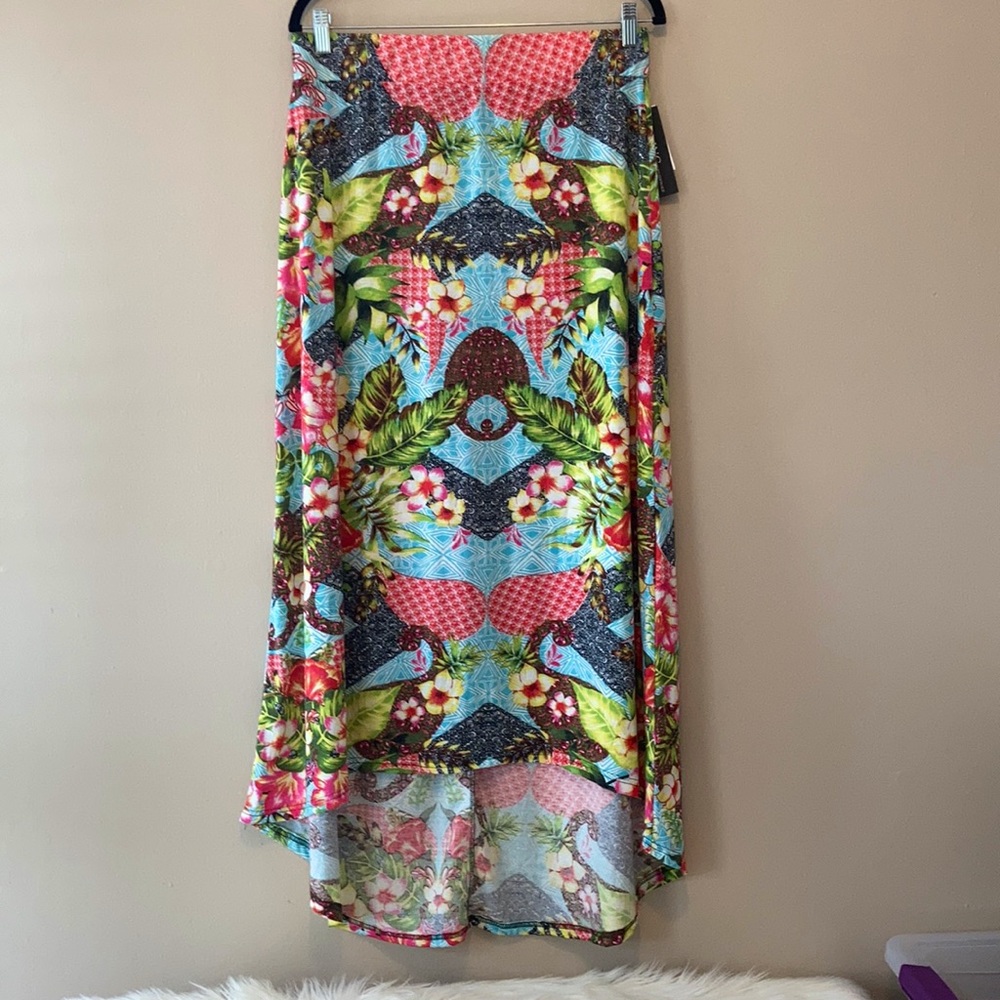 HP!💎 INC., NWT Skirt, Tropical Print, Palm Leaves, Midi, Hi-Lo, Jersey, Size XL